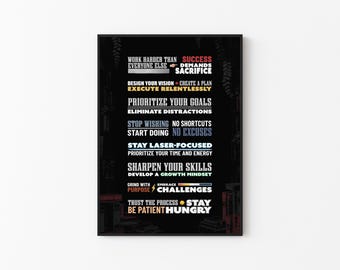 Póster motivacional "Reglas para el éxito", arte mural imprimible e inspirador para la oficina, decoración de pared para el hogar y la oficina, arte mural de mentalidad de crecimiento.