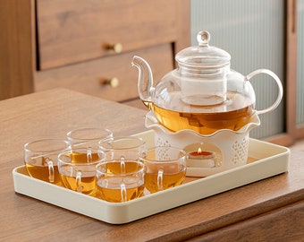 Glass Teapot, Heated Candlestick Tea Warmer, Teapot With Removable Infuser, Glass Tea Set, Floral Teapot Set,Tea Party Tea Set,Birthday Gift
