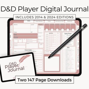 Digital DnD Player Journal - 2 Version Bundle | Goodnotes Pink Dungeons and Dragons | Hyperlinked | 5e Character Sheet | 2014 | 2024 Revised