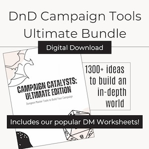 DnD Campaign Planner Bundle | Worksheets and Idea Generators | Over 1300 Ideas to Build Dungeons and Dragons World | Includes future updates