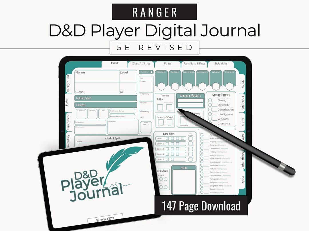 Digital Dnd Player Journal: Ranger | 5e Revised 2024 | 147 Pages ...