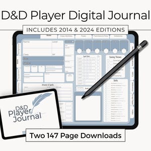 Digital DnD Player Journal Set | Blue | Dungeons and Dragons Character Sheet | Hyperlinked Campaign Notebook | 5e & 5e Revised | 2014  2024