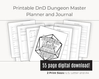 Diario de DM imprimible / Creación de mundos, seguimiento de iniciativas, notas de sesión (descarga digital) / PDF en formato A4 y Carta estadounidense