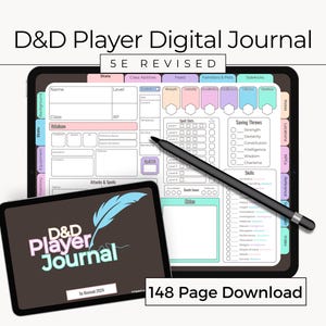 Digital DnD Player Journal | 5e Revised 2024 | 148 Pages | Character Sheet | Campaign Session Notes | Pastel Rainbow | Goodnotes  Notability