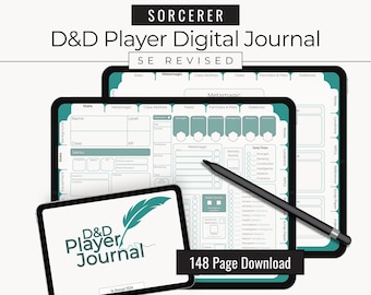 Digitales DnD Player Journal: Zauberer | 5e Überarbeitet 2024 | 148 Seiten | Spell Slot Tracker, Metamagisch, Bestandsaufnahme | Türkis Grün | Goodnotes-PDF