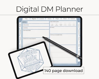 Dungeon Master Journal | Fully Hyper-linked Digital Journal | 140 pages | Blue Minimalist | Dungeons and Dragons | Session Planner | DnD DM