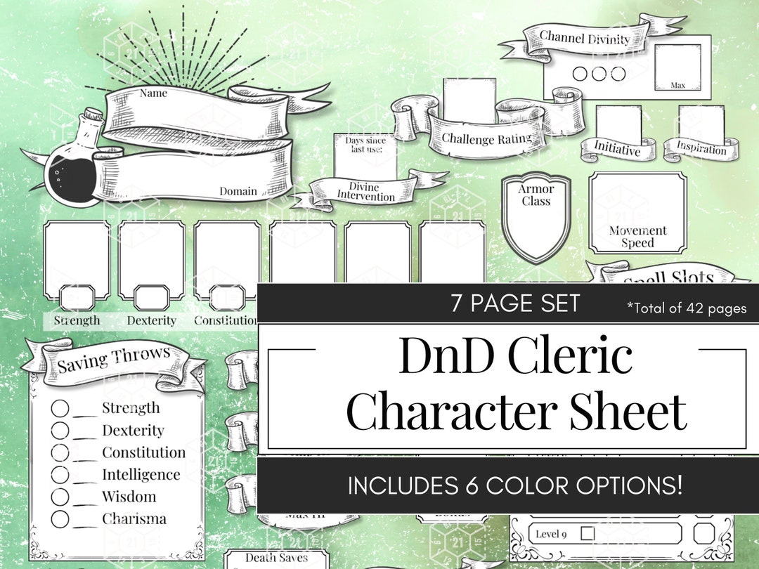 Cleric Character Sheet Dungeons and Dragons Player Accessories Dnd ...