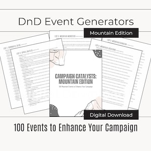 DnD Campaign Event Generator | Mountain Edition | Includes 100 Ideas to Help Enhance Dungeons and Dragons Adventures | DM Tools