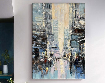 Original Street Modern Painting on Canvas Abstract Street Wall Art Large City Building Painting Urban Street Art Cityscape Living Room Decor