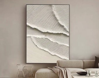 Original 3D vague de l'océan peinture sur toile minimaliste grand mur texturé art mural beige wabi-sabi salon mode maison décoration