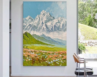 Original Schnee Berg strukturiertes Ölgemälde auf Leinwand Große grüne Wand Kunst Natur Landschaft Malerei Wohnzimmer Wohnkultur