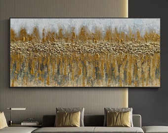 Abstract Gold Foil Oil Painting on Canvas Large Minimalist Printing Gold Wall Art Original Textured Wall Art Modern Living Room Home Decor