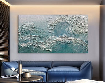 Pintura minimalista Original de ola de mar en 3D sobre lienzo, arte de pared con textura grande, pintura Wabi-Sabi, arte de pared, decoración para sala de estar