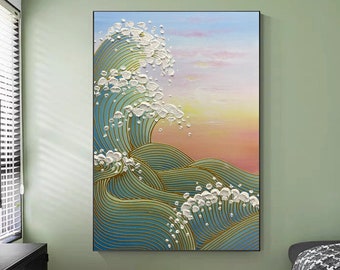 Ukiyo-e vague océan peinture à l'huile sur toile grand art mural japonais peinture abstraite minimaliste art mural mer décoration de salon cadeau