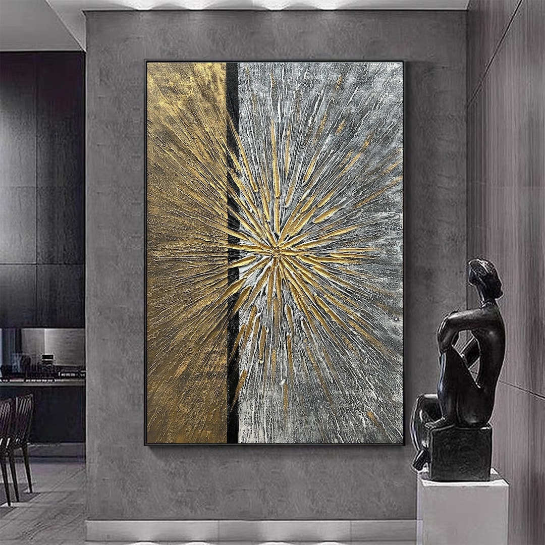 Original Gold Grey Abstract Painting on Canvas Minimalist Wall Art ...