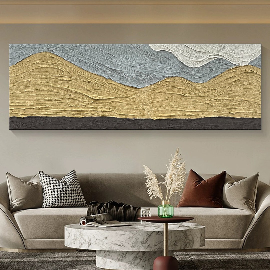 Original 3D Textured Wall Art Abstract Oil Painting Canvas Large Yellow ...