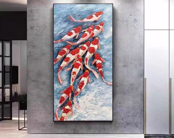 Abstract Koi Fish Canvas Art Modern Large Red Texture Painting Original Ocean Fish Home Decor Regalo personalizzato Soggiorno Artwork