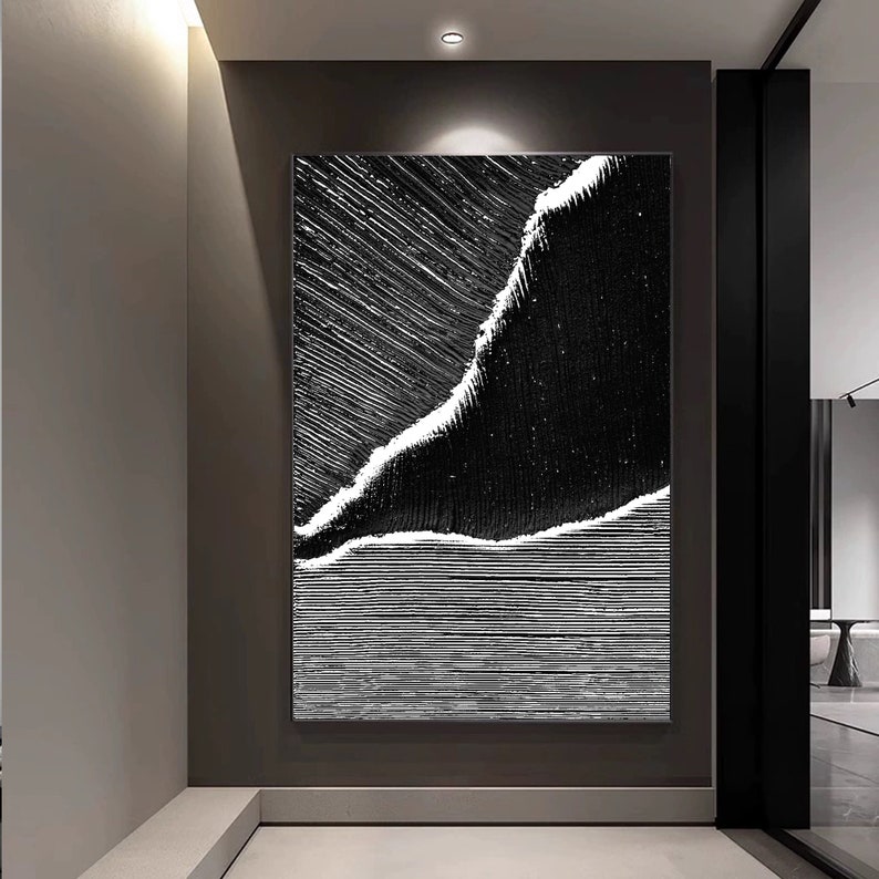 Large Black Grey Texture Wall Art Grey Minimalist Painting on Canvas Black Wabi-sabi Wall Art ...
