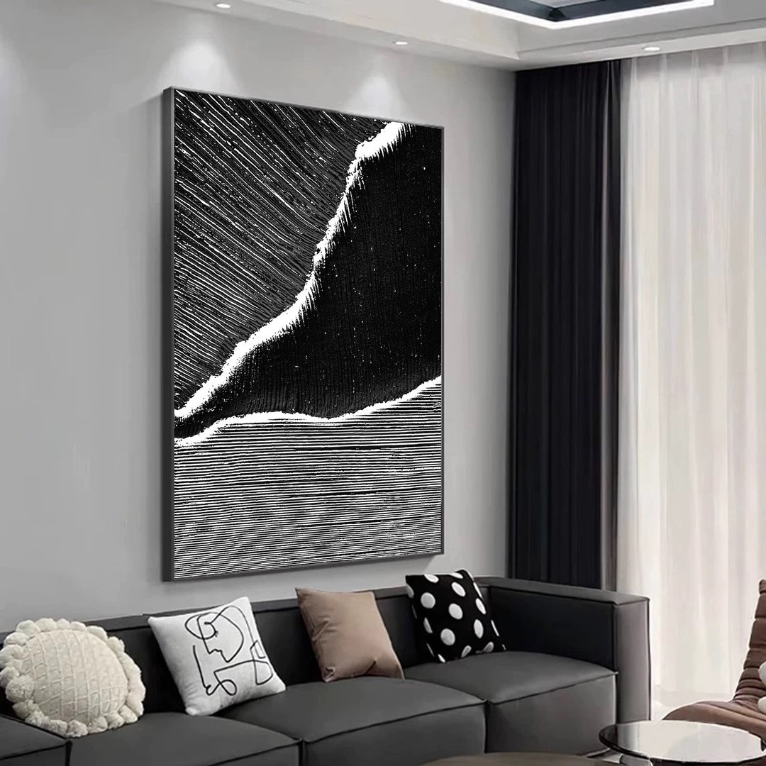 Large Black Grey Texture Wall Art Grey Minimalist Painting on Canvas ...