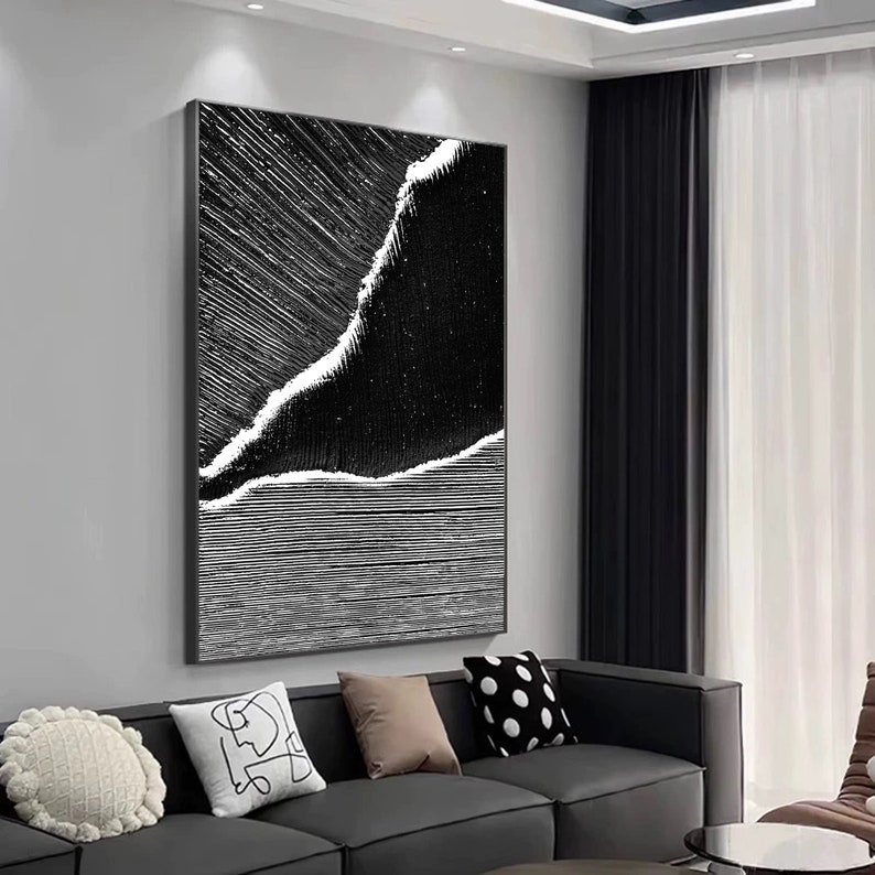 Large Black Grey Texture Wall Art Grey Minimalist Painting on Canvas Black Wabi-sabi Wall Art ...