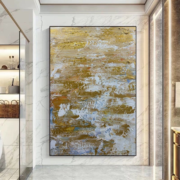 Abstract Gold Foil Oil Painting on Canvas Textured Oil Printing Large Boho Wall Art Original Gold Oil Painting Living Room Home Decor