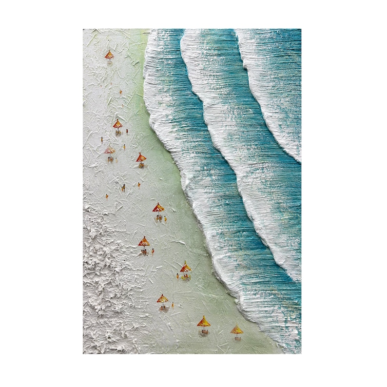 Plage, vagues de l'océan, peinture à l'huile sur toile, natation côtière, grande peinture d'art mural texturé pour l'été, salon, décoration d'intérieur image 8