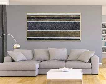 Original Black and Gold Painting Canvas Custom Minimalist Painting Texture Wall Art Personalized Gift Modern Geometric Art Living Room Decor