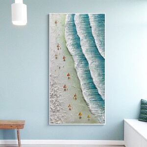 Plage, vagues de l'océan, peinture à l'huile sur toile, natation côtière, grande peinture d'art mural texturé pour l'été, salon, décoration d'intérieur image 4