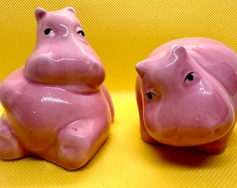 Vintage Pink Hippo Salt & Pepper Shakers