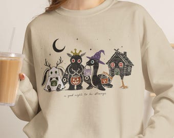Sweat-shirt Halloween Cryptide | Mothman Nessie Jackalope Baba Yaga Nostalgie Farce ou Friandise | Sweat-shirt Folklore Mignon | Soyez Étrange