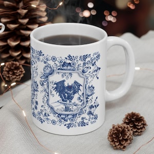 Mothman Mug | Cryptid Coffee Mug | Blue Delft Style Mothman Crest | Artisanal Dinnerware | Cryptid Gift