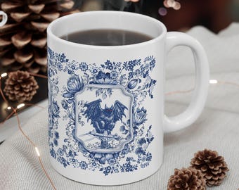 Mothman Mug | Cryptid Coffee Mug | Blue Delft Style Mothman Crest | Artisanal Dinnerware | Cryptid Gift