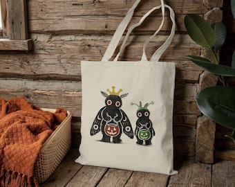 Sac fourre-tout Mothman | Sac à thème cryptide pour Halloween | Cadeau Mothman mignon pour Halloween | Sac fourre-tout en toile inspiré du folklore effrayant | Sac pour les amoureux des cryptides