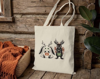 Sac fourre-tout Jackalope pour Halloween | Sac mignon pour la chasse aux bonbons | Jackalope fantôme | Sac Halloween rétro | Cadeau inspiré du folklore western