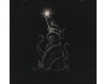 Declaration of Independence Art Print | Statue of Liberty Wall Art | Patriotic Horror Decor | Kraken Illustration | Gothic Americana