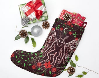 Chaussette de Noël Mothman | Décorations de Noël cryptides | Cadeau de Point Pleasant, Virginie-Occidentale | Folklore des Appalaches | Chaussette de Noël gothique