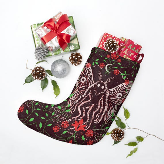 Mothman Christmas Stocking | Cryptid Christmas Decor | Point Pleasant West Virginia Gift | Appalachian Folklore | Gothic Holiday Stocking