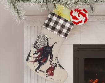 Krampus Christmas Stocking, Holiday Stocking, Vintage Christmas Decor, Dark Christmas Decoration