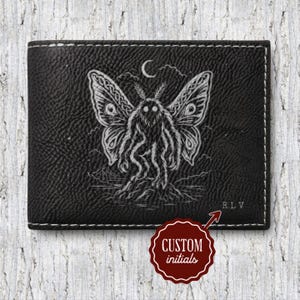 Mothman Leather Wallet | RFID Bifold Wallet | Personalized Cryptid Wallet | Appalachian Folklore | Gift for Men | Brown or Black Wallet