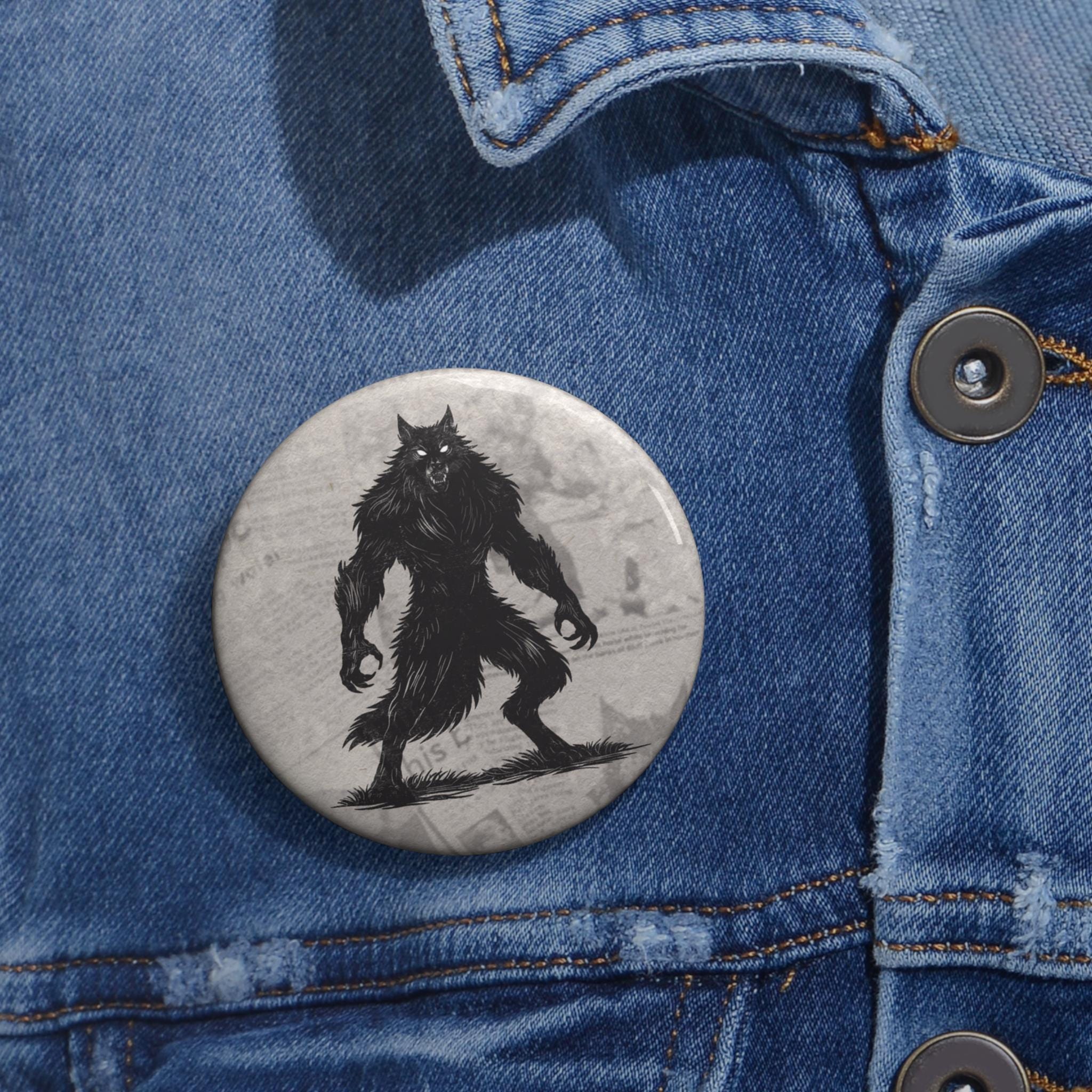 Dogman Pin | Hand Drawn Cryptid Button | Vintage Newspaper Clipping Art ...