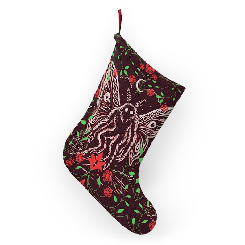 Mothman Christmas Stocking | Cryptid Christmas Decor | Point Pleasant West Virginia Gift | Appalachian Folklore | Gothic Holiday Stocking image 3