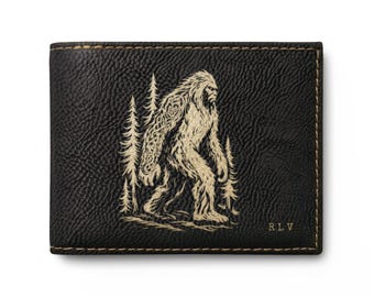 Bigfoot Leather Wallet | Sasquatch Bifold | Personalized Initials Wallet | Pacific Northwest Cryptid | RFID Slim Wallet