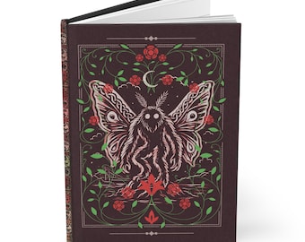 Mothman Notebook | Cryptid Journal | West Virginia Folklore Hardcover Notebook | Gothic Botanical Mothman Gift | Cryptid Stationery