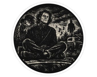 Victor Kavanaugh FROM TV Show Sticker | Jade Violin Scene Decal | Dark Horror Series Circle Sticker | Black and White Gothic Art