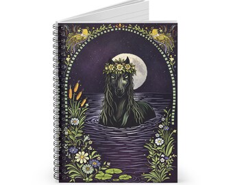 Kelpie Journal Notebook | Water Horse Cryptid Floral Cover | Scottish Folklore Stationery | Gothic Cottagecore Journal | Hand Drawn