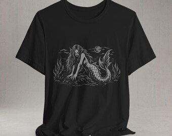 Creepy Mermaid Shirt | Siren Graphic Tee | Gothic Mermaid T-Shirt | Ocean Folklore Shirt | Hand Drawn Sea Monster | Mythical Creature Tee