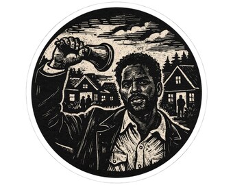 Boyd Stevens FROM TV Show Sticker | Sheriff Boyd Circle Decal | Horror Series Character Sticker | Black and White Fan Art