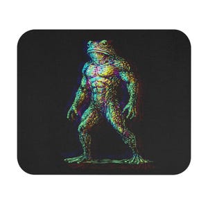Loveland Frogman Mouse Pad | Neon Glitch Cryptid Mousepad | Ohio Frogman Gaming Mouse Pad | Paranormal Desk Accessory | Hand Drawn Art