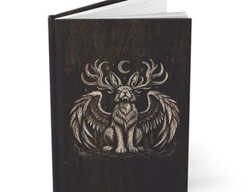 Journal de Wolpertinger | Carnet de notes sur les créatures mythiques du folklore bavarois | Créature mythique allemande | Journal en bois sombre avec un jackalope ailé