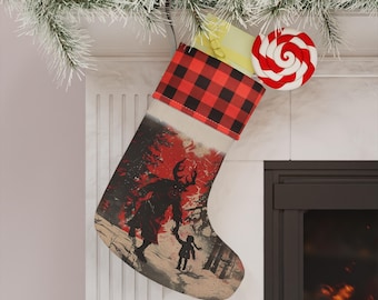 Krampus Christmas Stocking, Holiday Stocking, Vintage Christmas Decor, Dark Christmas Decoration